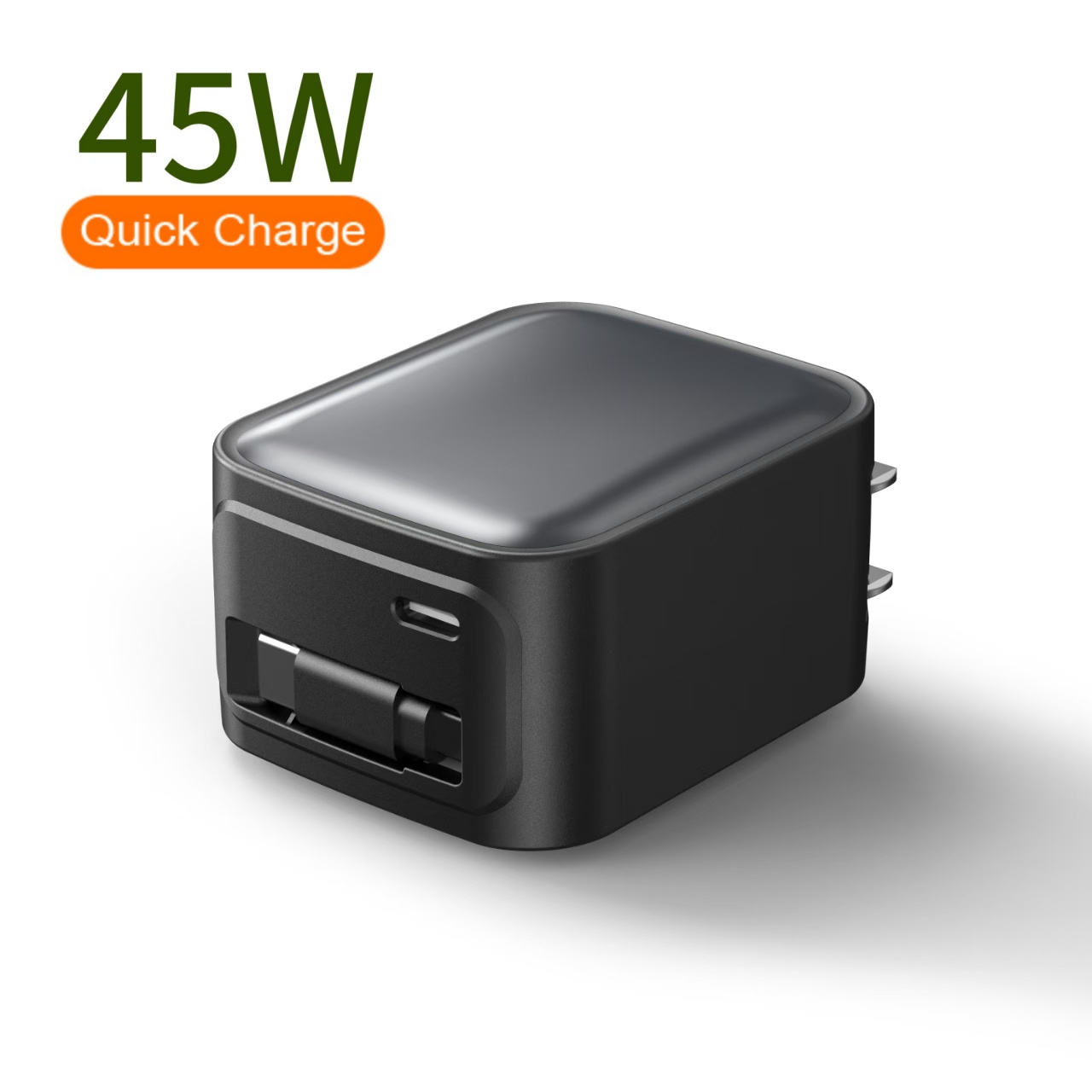 45W便携式带伸缩线USB-C手机充电器